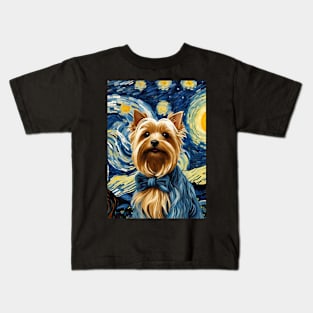 Yorkshire Terrier Dog Breed in a Van Gogh Starry Night Art Style Kids T-Shirt